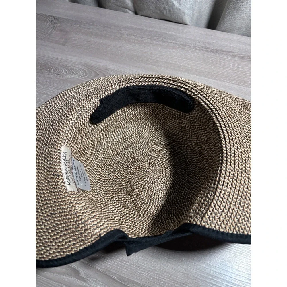 Karen Keith Med‎ Headwear Woven Straw Sun Hat Ponytail Cutout Beach Coastal Pool